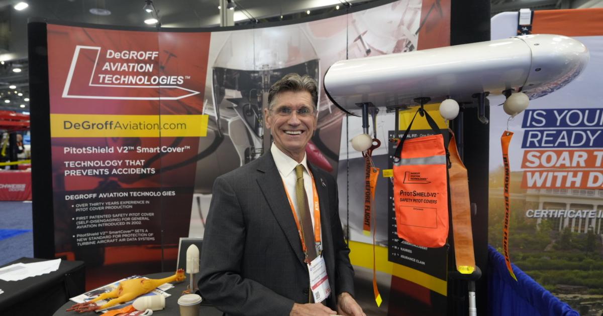 Steven DeGroff showcasing PitotShield V2™ SmartCover™ at NBAA-BACE